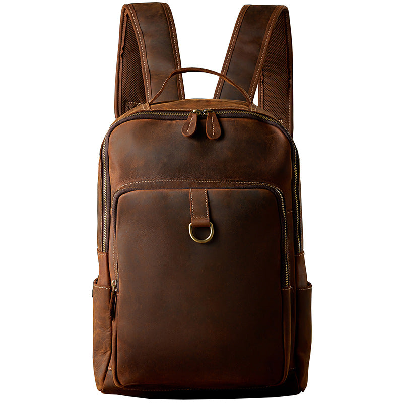 Men's Backpack Cowhide Genuine Leather Retro Casual Fashion Handmade Travel Bag Men's Computer Bag Rucksack 