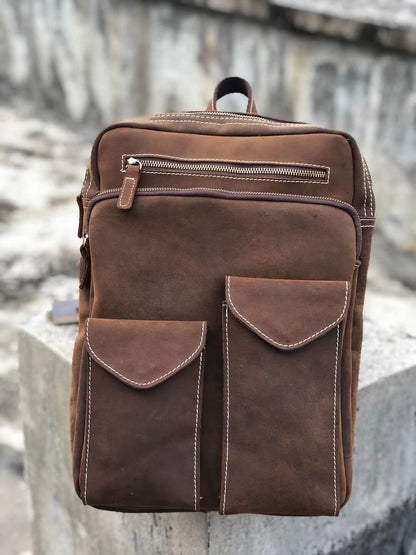 Men's backpack cowhide genuine leather retro fashion Korean fashion casual business handbag computer bag outdoor men's travel bag 