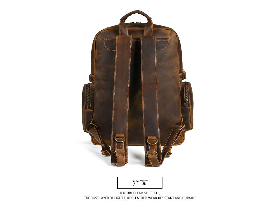 Men's backpack made of cowhide genuine leather large capacity retro casual men's business trip bag computer bag 