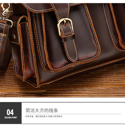 Men's Briefcase Handbag Cowhide Genuine Leather Retro Business Computer Bag for Men 