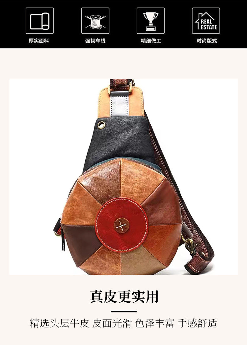 Men's Shoulder Bag Genuine Cowhide Leather Retro Fashion Hat Bag Bust Bag Men's Waist Pouch Crossbody Bag 