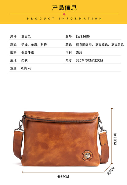 Men's shoulder bag Genuine cowhide leather business crossbody bag for men 