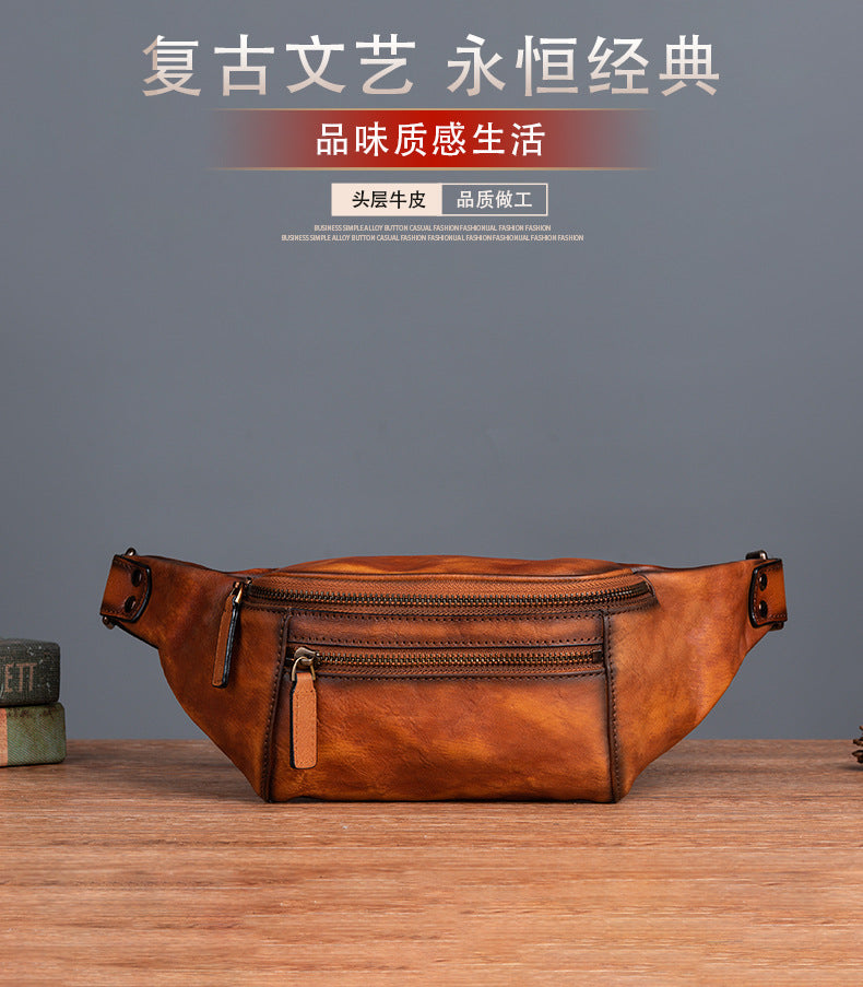 Men's Waist Pouch Cowhide Genuine Leather Retro Casual Men Bag 