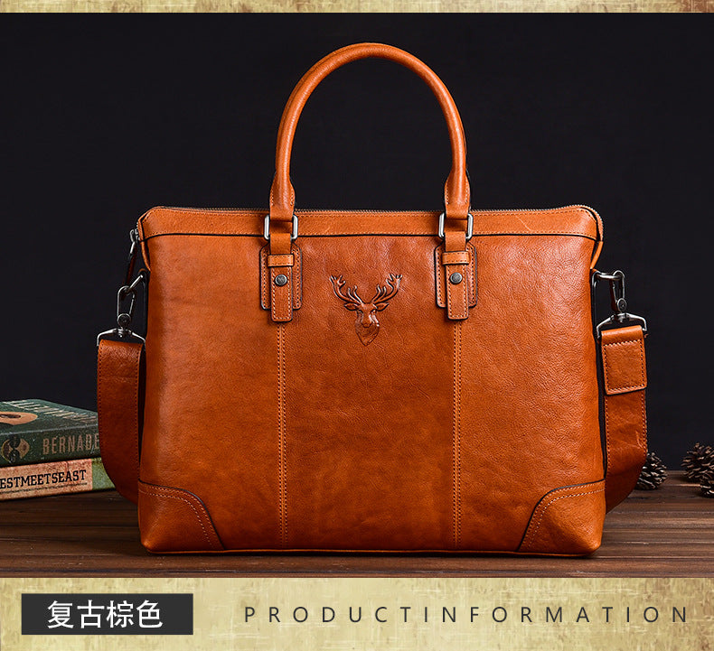 Men's Briefcase Genuine Cowhide Leather Retro Casual Business Bag Men's Handbag 