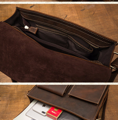 Men's Shoulder Bag Handcrafted Genuine Cowhide Leather Casual Unique Men's Messenger Bag Crossbody Bag 