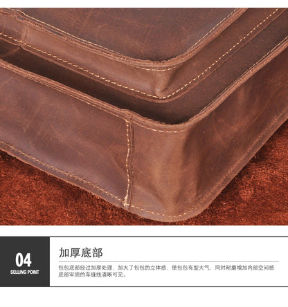 Men's Briefcase Genuine Cowhide Leather Crossbody Bag Retro Business Men Shoulder Bag Computer Bag 