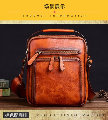 Men's Shoulder Bag Genuine Cowhide Leather Retro Casual Male Crossbody Bag 