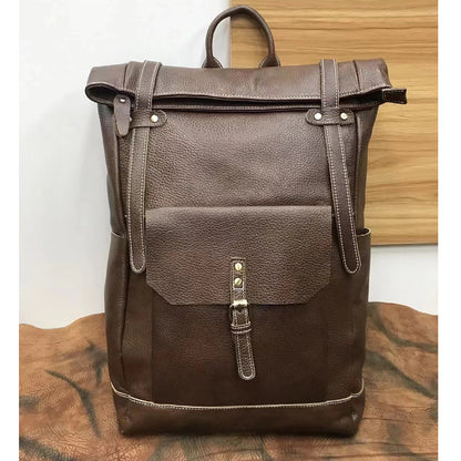 Men's backpack genuine cowhide leather luxury retro casual travel bag computer bag 