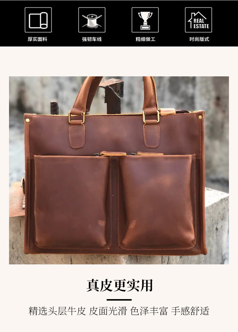 Men's Handbag Briefcase Cowhide Crazy Horse Shoulder Bag Business Commuting Crossbody Bag for Men Computer Bag 