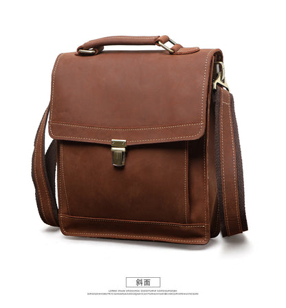 Men's Shoulder Bag Genuine Cowhide Leather Retro Briefcase Crossbody Bag for Men 