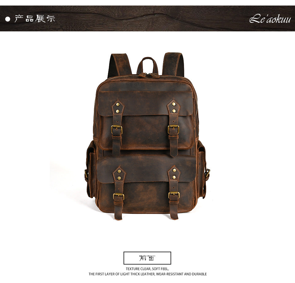 Men's backpack Cowhide genuine leather large capacity outdoor casual men's travel bag computer bag 