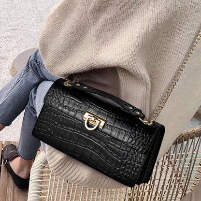 Genuine leather women's bag crocodile pattern fashion chain bag high quality crossbody bag square bag temperament shoulder bag.Pochette