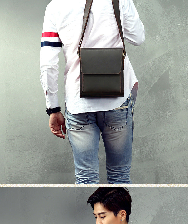 Men's Shoulder Bag Genuine Cowhide Leather Crazy Horse Original Simple Business Casual Fashion Crossbody Bag for Men 