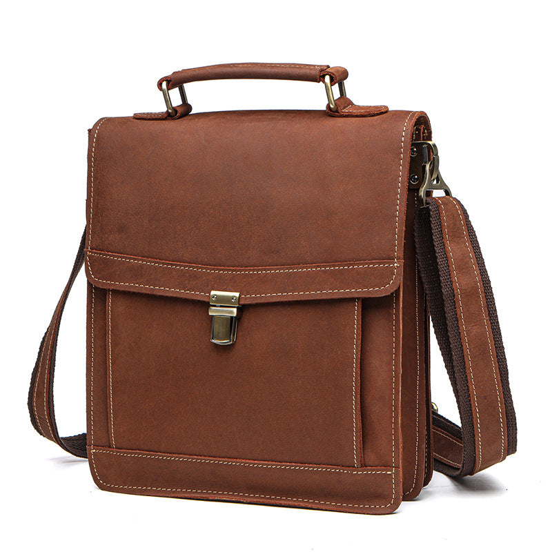 Men's Shoulder Bag Genuine Cowhide Leather Retro Briefcase Crossbody Bag for Men 