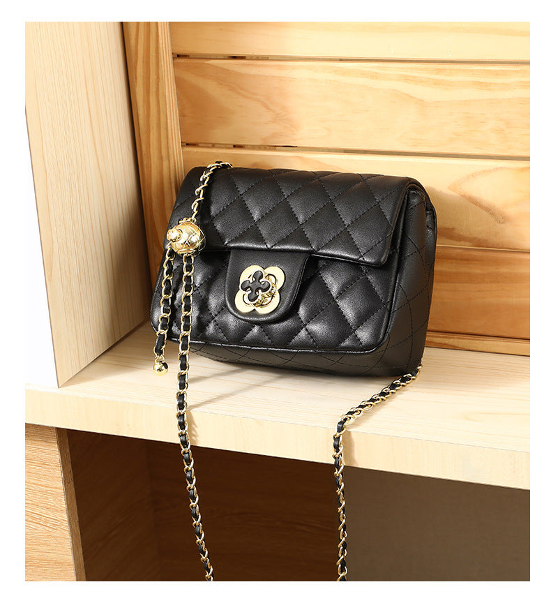 Ladies fashion bag plaid crossbody bag genuine leather chain bag cowhide shoulder bag.Pochette