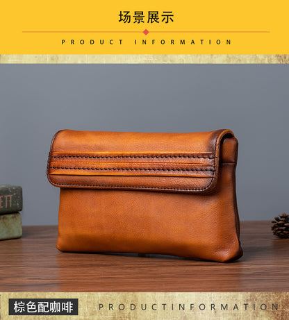 Men's Clutch Bag Genuine Cowhide Leather Retro Casual Men's Handbag 