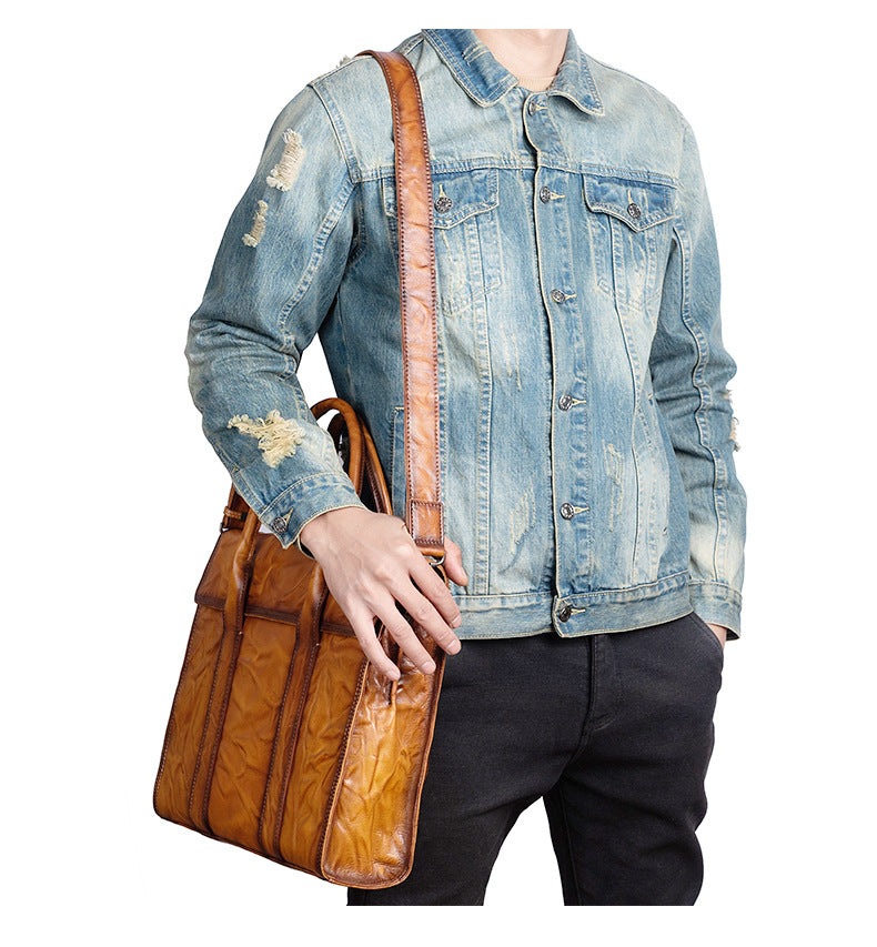 Men's Briefcase Genuine Cowhide Leather Casual Bag Travel Bag for Men 