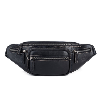 Men's Waist Pouch Genuine Cowhide Leather Retro Casual Bust Bag for Men 