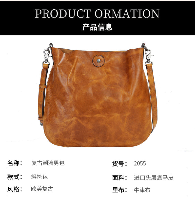 Men's Shoulder Bag Genuine Cowhide Leather Fashion Commuting Tote Bag Crossbody Bag for Men 