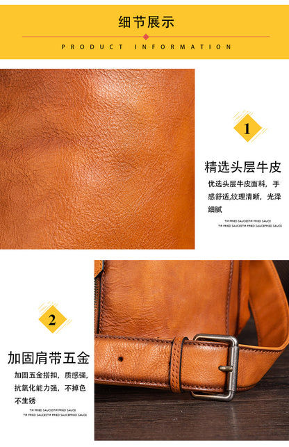 Men's bust bag Genuine cowhide leather retro fashion crossbody bag for men 