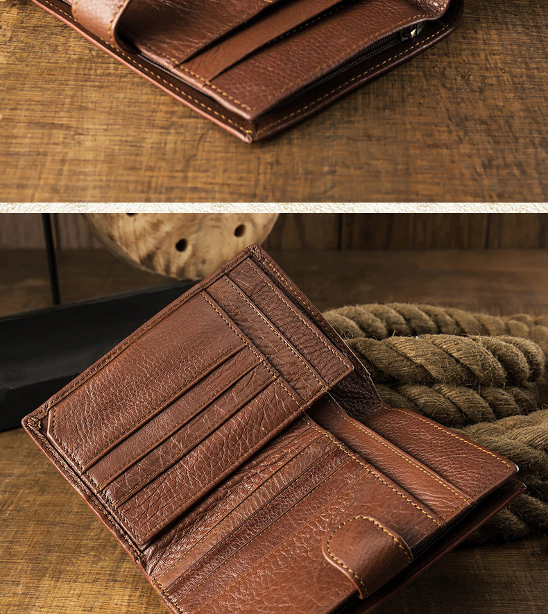 Men's Wallet Genuine Cow Leather Handmade Original Large Capacity Soft Leather Simple Men's Wallet 