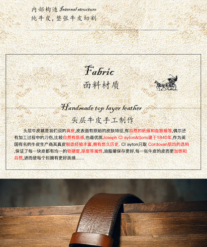 Men's Belt Genuine Cowhide Leather Handmade Needle Buckle Simple Casual Vintage Fashion Men's Belt 