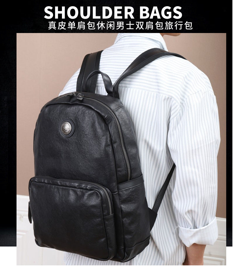 Men's backpack genuine cowhide leather Crazy Horse retro casual large capacity computer bag 