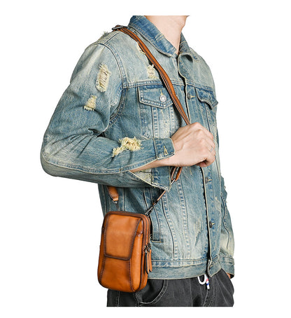 Men's Shoulder Bag Smartphone Pouch Cowhide Genuine Leather Retro Casual Crossbody Bag for Men 