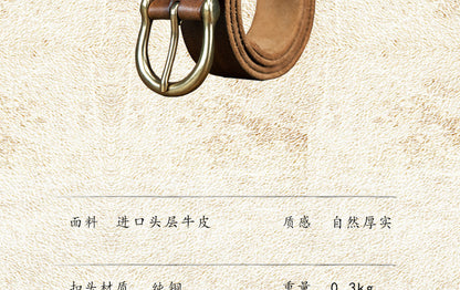 Men's Belt Original Genuine Cowhide Leather Copper Unique Needle Buckle Casual Men's Belt 