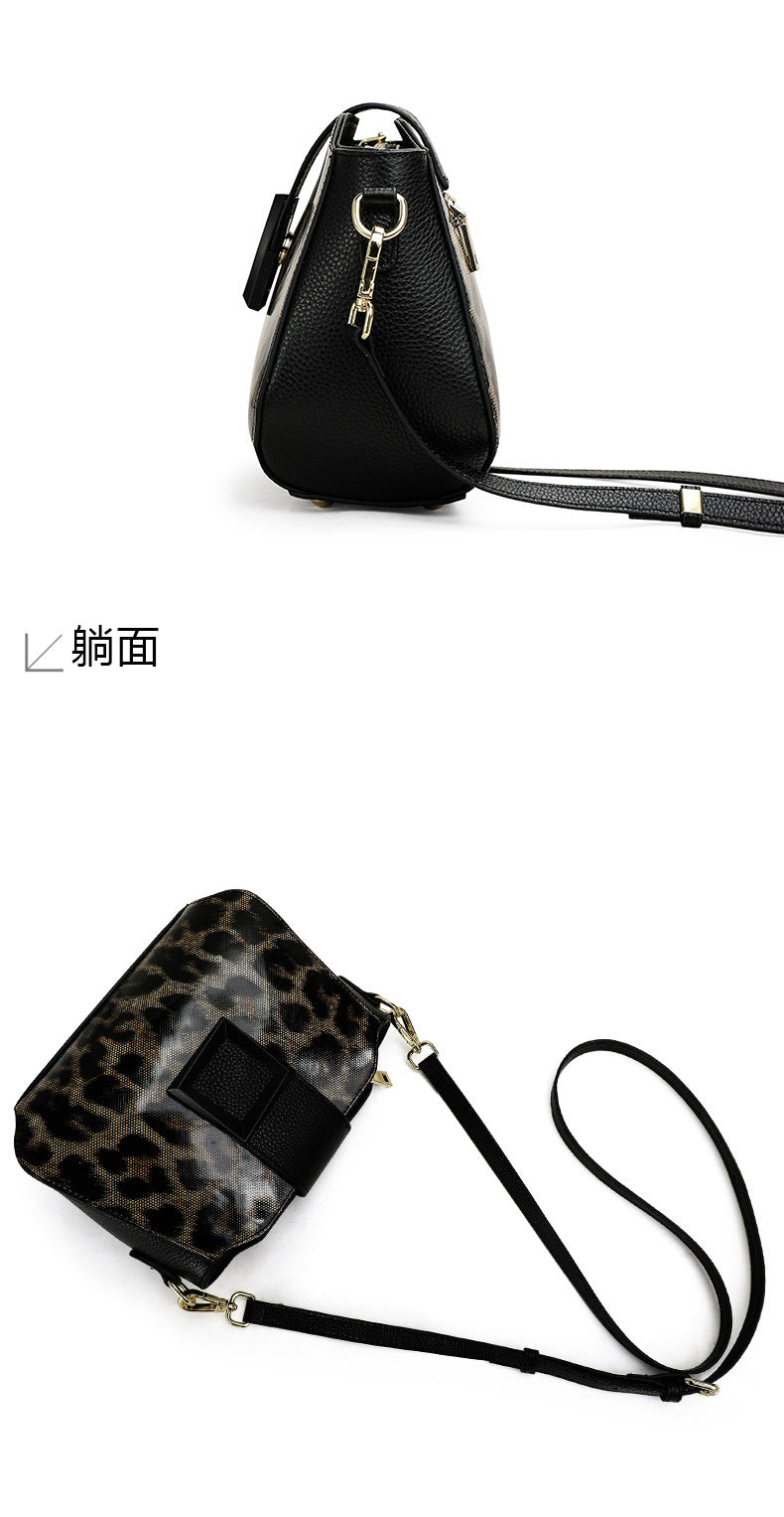 Cowhide women's bag Leopard print fashion genuine leather bag Retro shoulder bag that goes with anything. Pochette