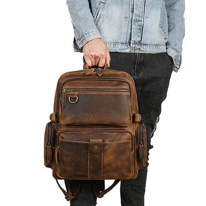 Men's backpack made of cowhide genuine leather large capacity retro casual men's business trip bag computer bag 