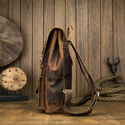 Men's Rucksack Korean Fashion Handmade Cowhide Genuine Leather Crazy Horse Outdoor Travel Bag Casual Computer Bag for Men 