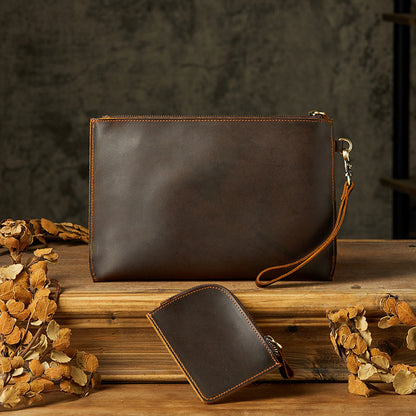 Men's Wallet Handcrafted Genuine Cowhide Leather Retro Zipper Simple Clutch Bag Men's Wallet 