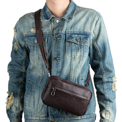 Men's Shoulder Bag Genuine Cowhide Leather Retro Casual Men Clutch Bag Crossbody Bag 