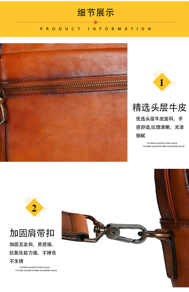 Men's Shoulder Bag Genuine Cowhide Leather Commuting Crossbody Bag for Men 