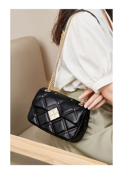 Women's bag Stylish genuine leather plaid chain bag Mini shoulder bag that goes with anything Elegant shoulder bag Pochette