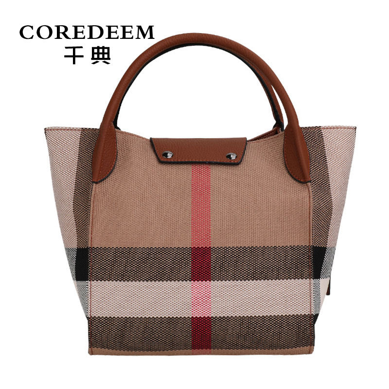 Fashion Casual Genuine Leather Big Bag Ladies Trend Handbag Shoulder Bag Plaid Handbag. Bag