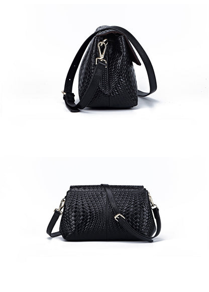 Women's bag top with cowhide fashion crossbody bag knitted bag large capacity temperament shoulder bag.Pochette