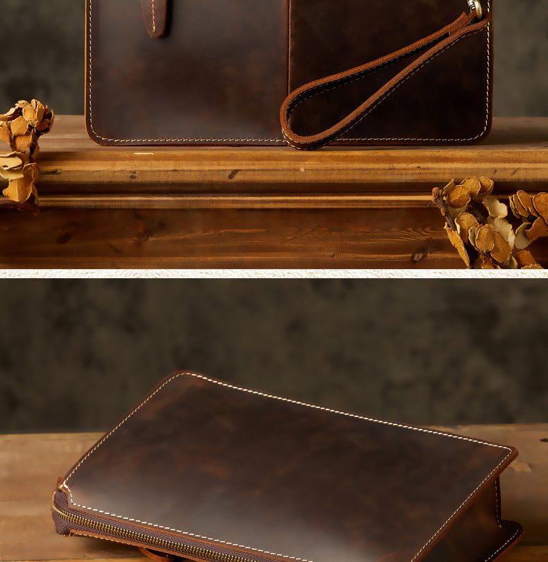 Men's Wallet Original Handmade Cowhide Crazy Horse Casual Retro Clutch Bag Men's Wallet Handbag 