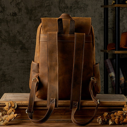 Men's Backpack Handcrafted Genuine Cowhide Leather Fashion Retro Crazy Horse Men's Travel Bag 