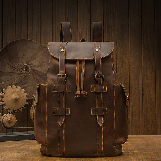 Men's Backpack, Original Handcrafted, Genuine Cowhide Leather, Retro Casual, Unisex, Travel Bag, Computer Bag