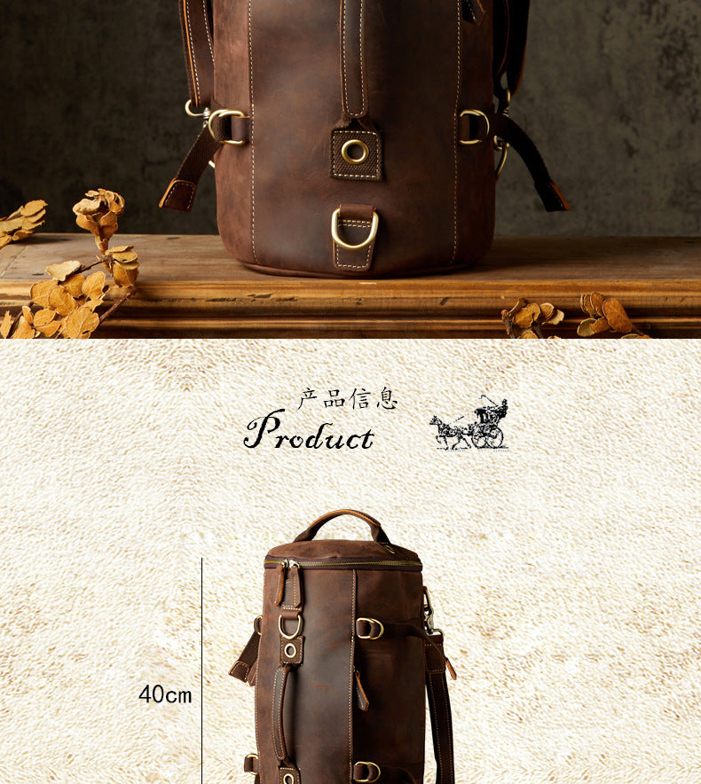 Men's Rucksack Genuine Cowhide Leather Handmade Crazy Horse Original Retro Large Capacity Travel Bag 