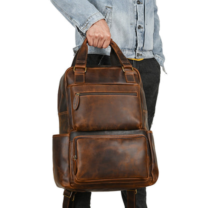 Men's backpack Cowhide genuine leather large capacity outdoor casual men's travel bag computer bag 