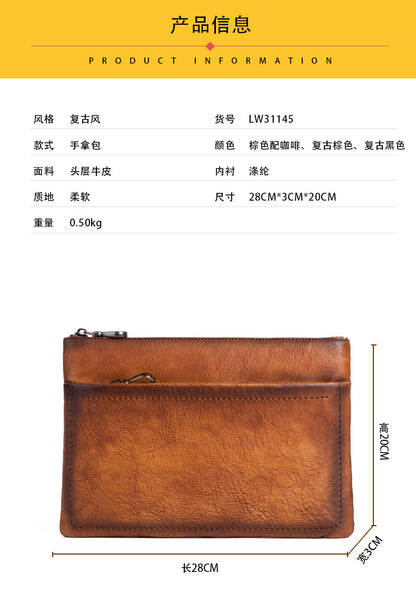 Men's Clutch Bag Cowhide Retro Casual Handbags for Men 