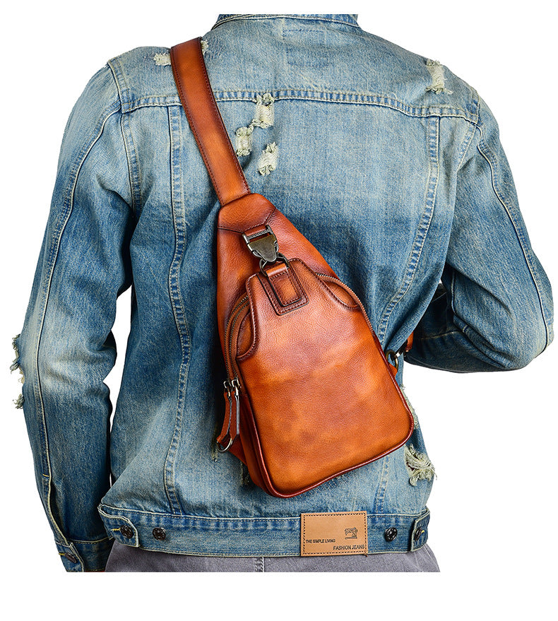 Men's bust bag Genuine cowhide leather retro casual men crossbody bag 