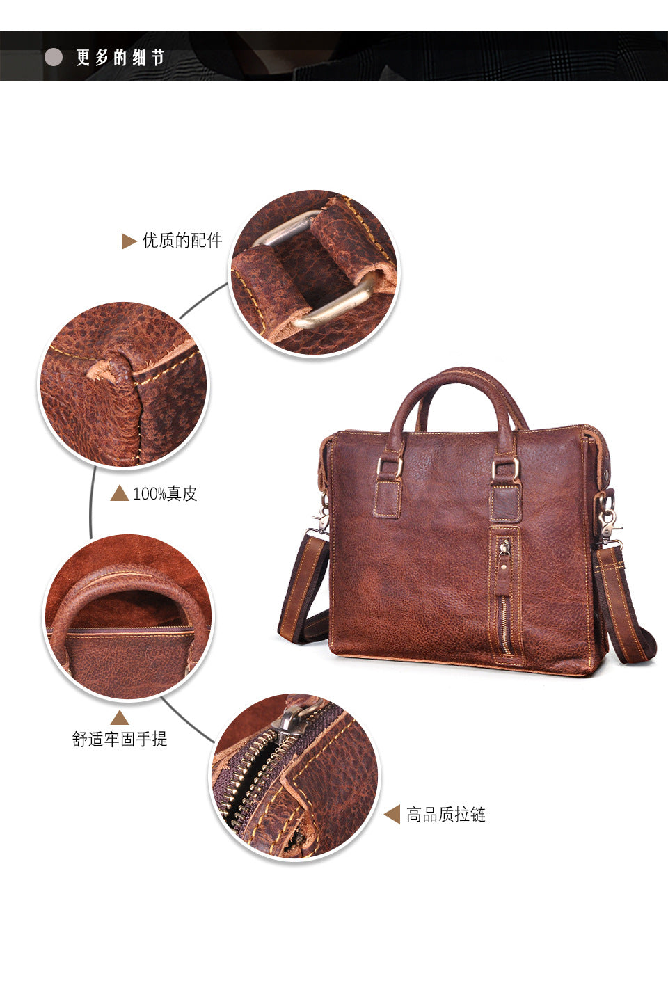 Men's Briefcase Crossbody Bag Cowhide Genuine Leather Retro Shoulder Bag Computer Bag 