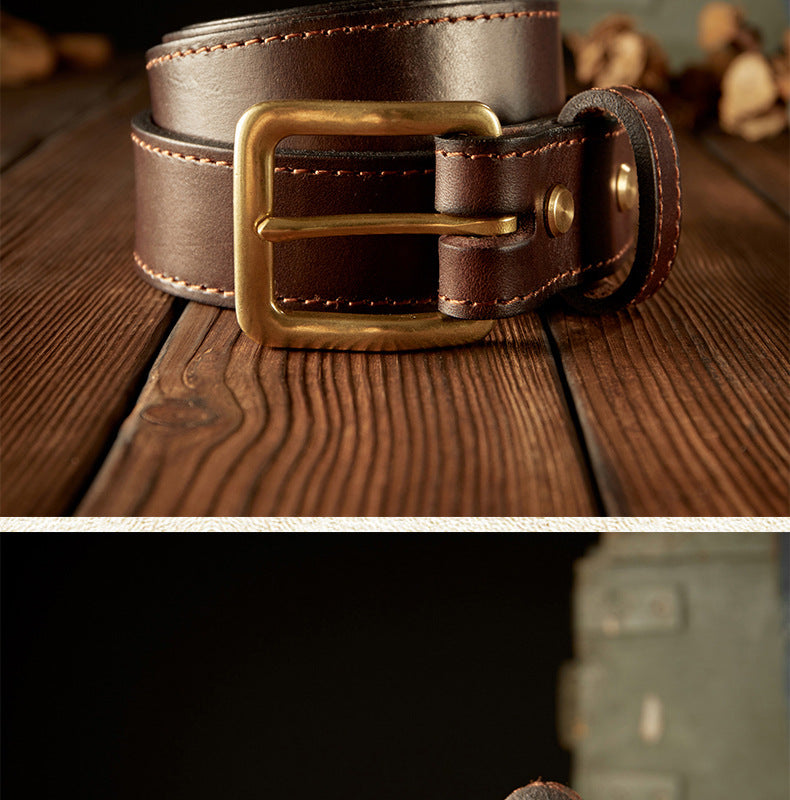 Men's Belt Handmade Cowhide Genuine Leather Needle Buckle Retro Casual Korean Fashion Men's Belt