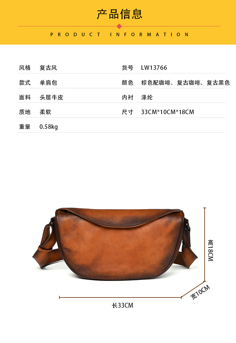 Men's Shoulder Bag Genuine Cowhide Leather Casual Business Crossbody Bag for Men 