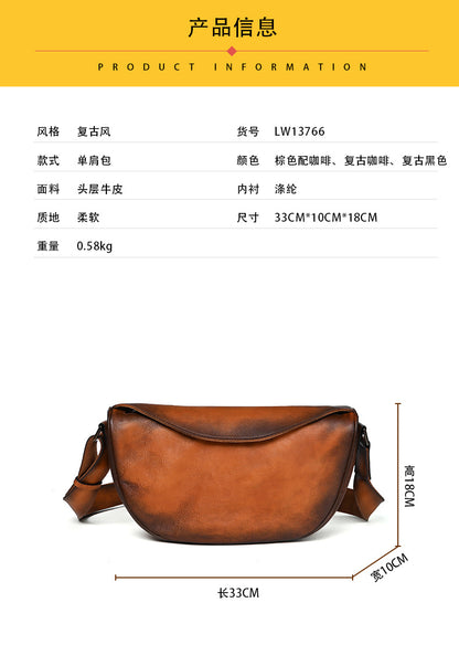 Men's Shoulder Bag Genuine Cowhide Leather Casual Business Crossbody Bag for Men 