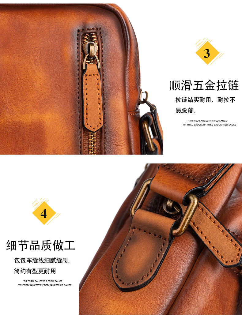 Men's Shoulder Bag Genuine Cowhide Leather Retro Casual Crossbody Bag for Men 